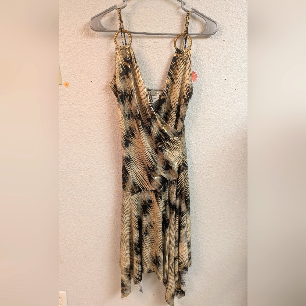 Vintage 90s/Y2K Assymetric Plunge Neck O Ring Slip Dress